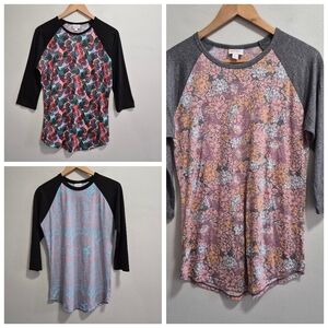 LuLaRoe Lot of 3 Baseball Tees 3/4 Sleeve Printed Size Small